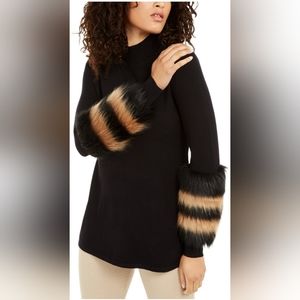 NWT Alfani Striped Faux-Fur Cuff Sweater size XL
